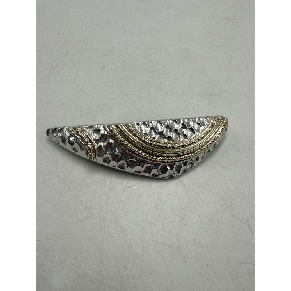 Vintage Two Tone Hammered Silver Gold Tone Mixed Metal French Clip Barrette 4"
